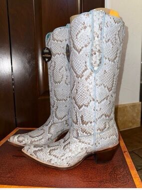 Corral WOMEN'S BABY BLUE PYTHON SNIP TOE TALL TOP COWBOY BOOT sz 7.5 NIB $498